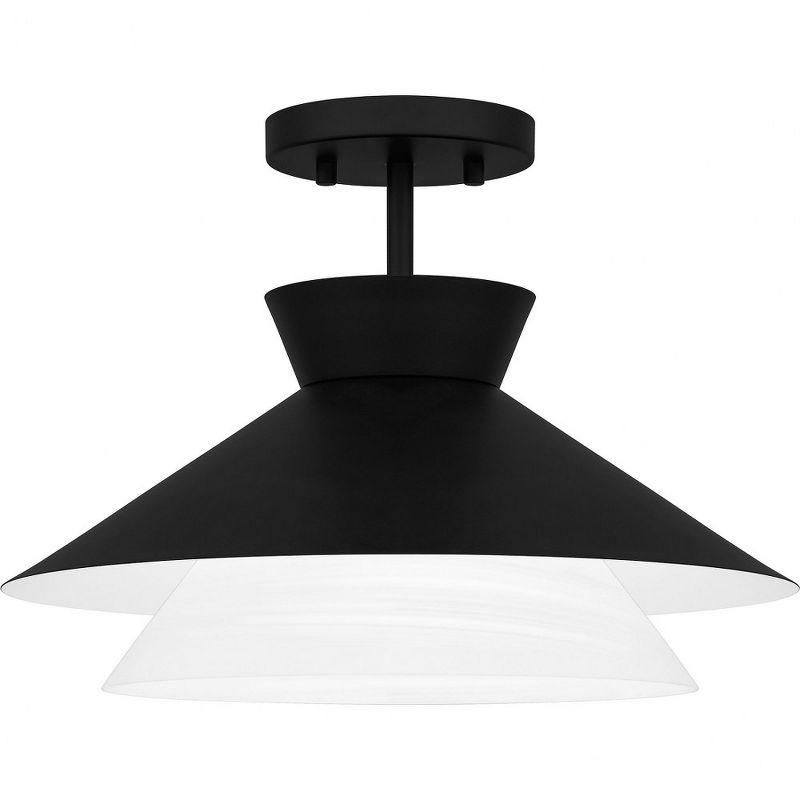 Matte Black and Alabaster Glass Semi-Flush Mount Light