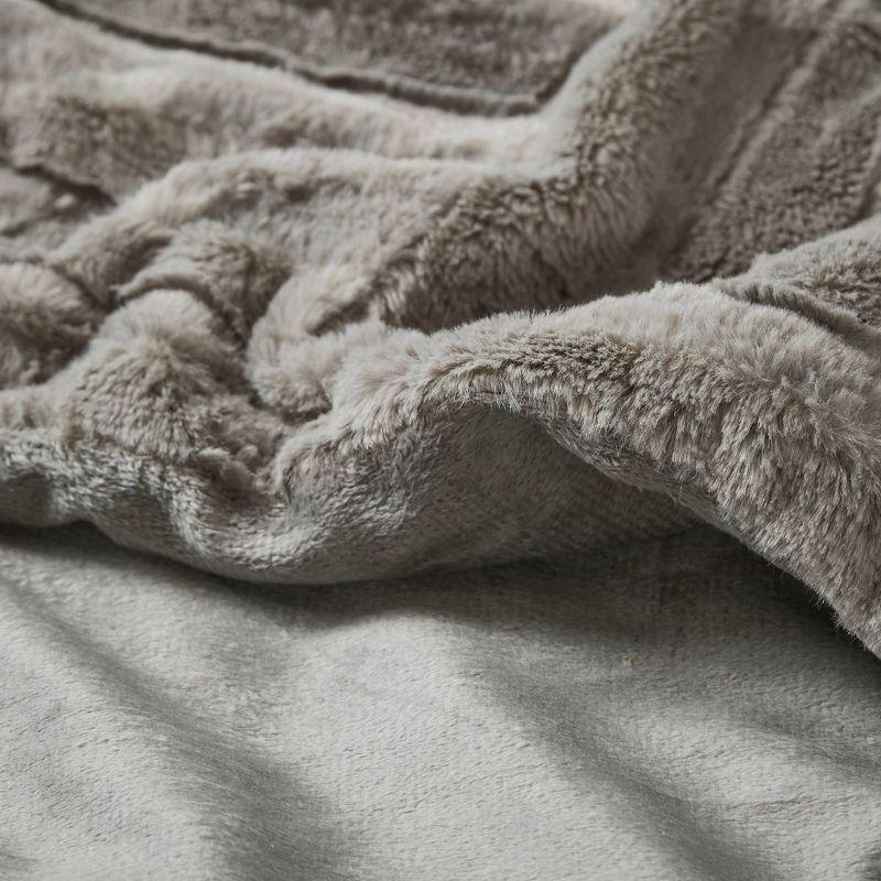 50"x60" Polar Solid Faux Fur Throw Blanket Gray - Madison Park: Hypoallergenic, Plush Couch & Bed Comfort