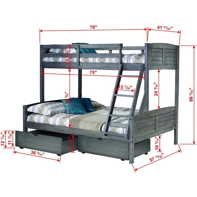 Donco Kids Louver Twin Over Full Antique Grey Bunkbed With Dual Underbed Dreawers