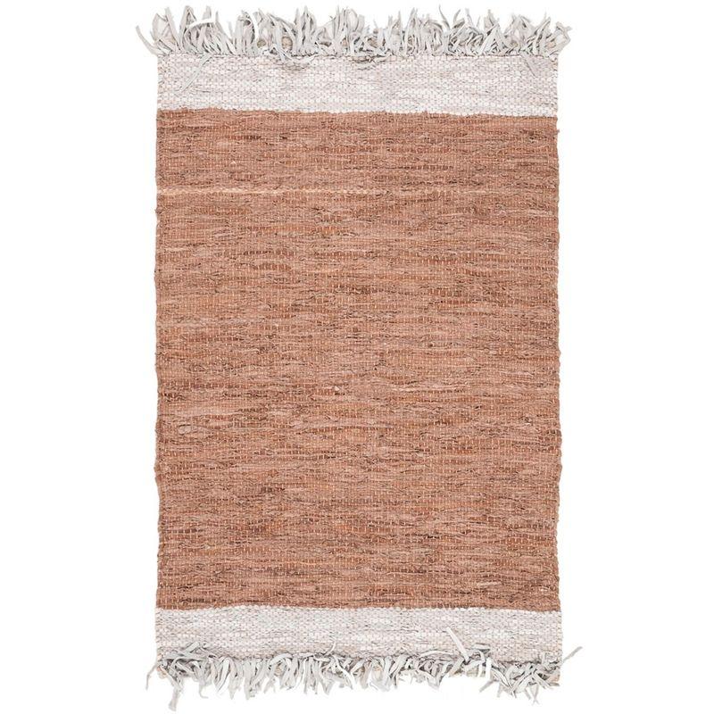 Handmade Light Grey and Brown Leather Fringe Area Rug