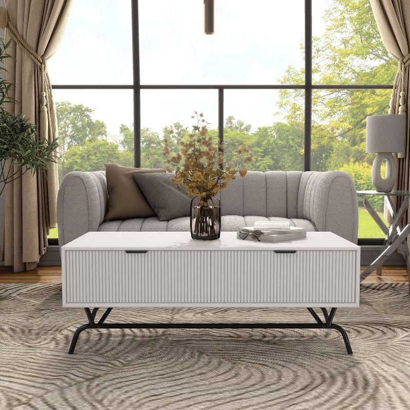 White and Black Rectangular Coffee Table with Storage