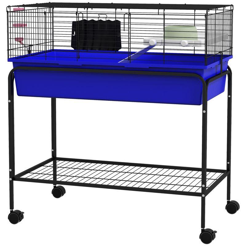 PawHut Two-Story Small Animal Cage Removable from Stand, Guinea Pig, Hedgehog, Chinchilla, Ferret, Shelf & Wheels