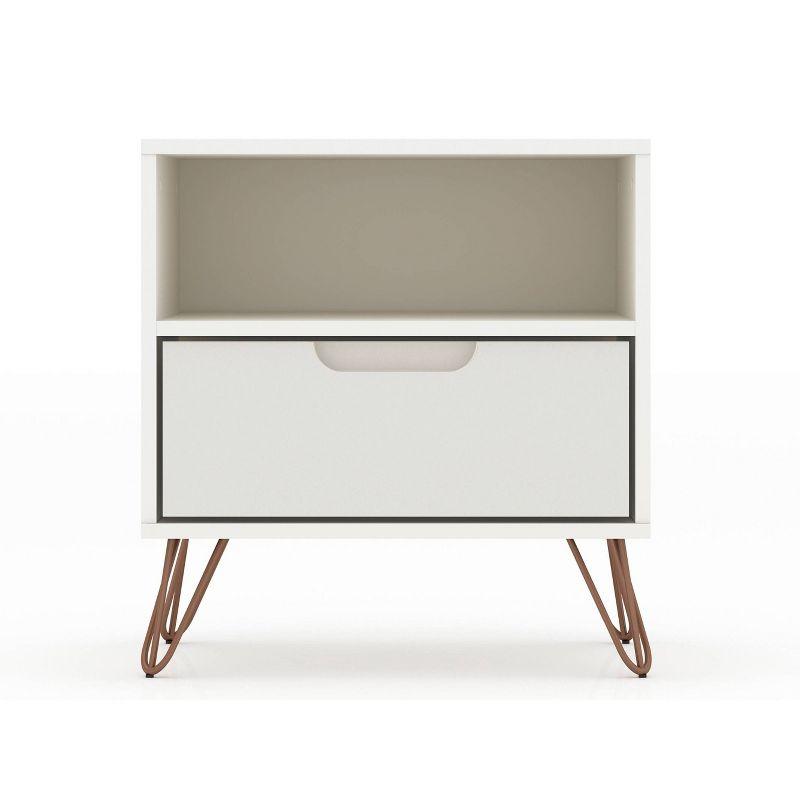 Set of 2 Rockefeller 1 Drawer Nightstands Off White - Manhattan Comfort: Mid-century Design, Metal Legs, Concealed Storage