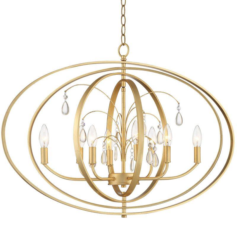 Elegant Gold Leaf and Clear Crystal 8-Light Pendant Chandelier