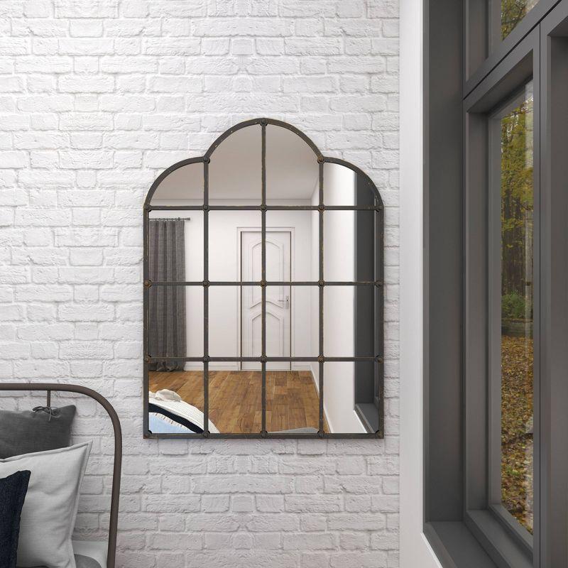 Metal Window Pane Inspired Wall Mirror with Arched Tops and Studs Black - Olivia & May