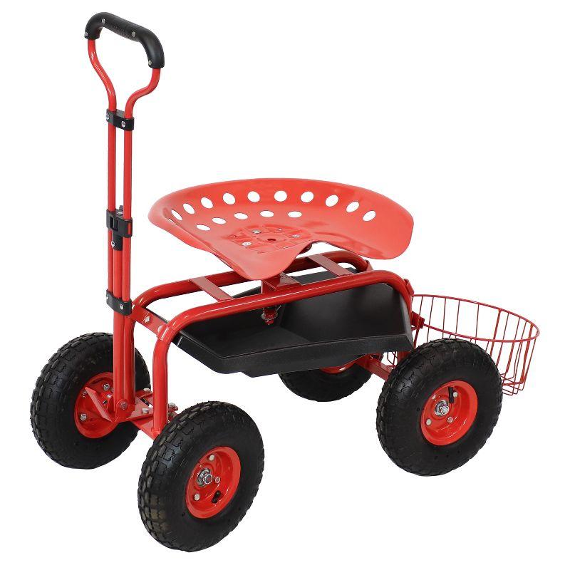 SunnyDaze Decor Steel Steering Handle Swivel Seat & Basket Garden Cart