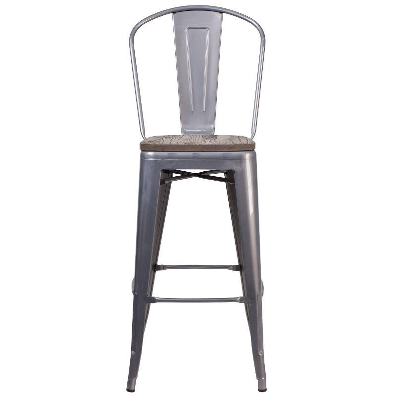 Flash Furniture 30" High Clear Coated Barstool with Back and Wood Seat