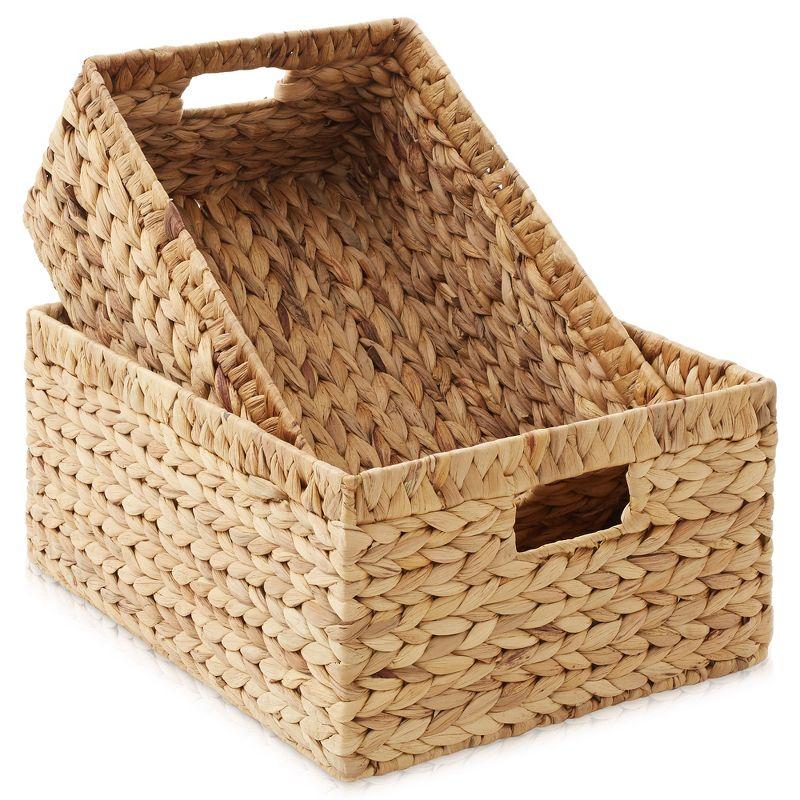 Casafield Water Hyacinth Storage Basket Set with Handles - Woven Organizers for Bathroom, Laundry, Pantry, Office, Shelves