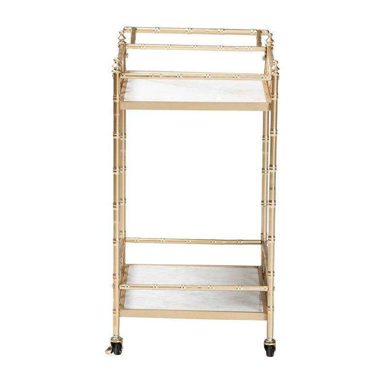 Mela Metal and Marble 2 Tier Wine Cart Gold/White Marble - Baxton Studio