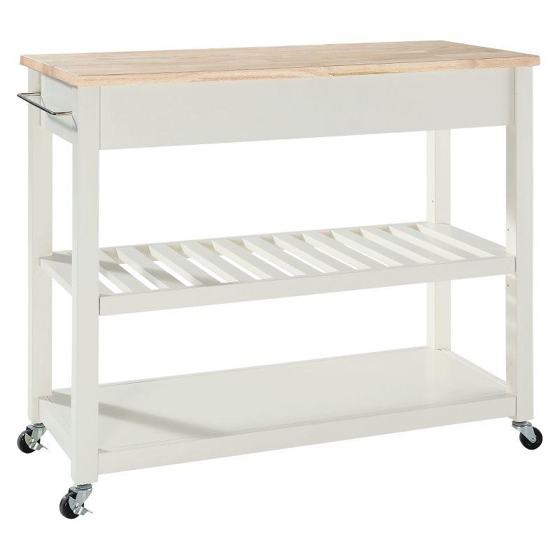 Crosley Natural Wood Top Kitchen Cart/Island with Optional Stool Storage  White : Solid Hardwood, Mobile Storage