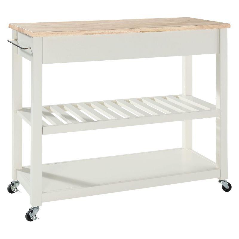 White and Natural Light Wood Kitchen Cart with Wine Rack