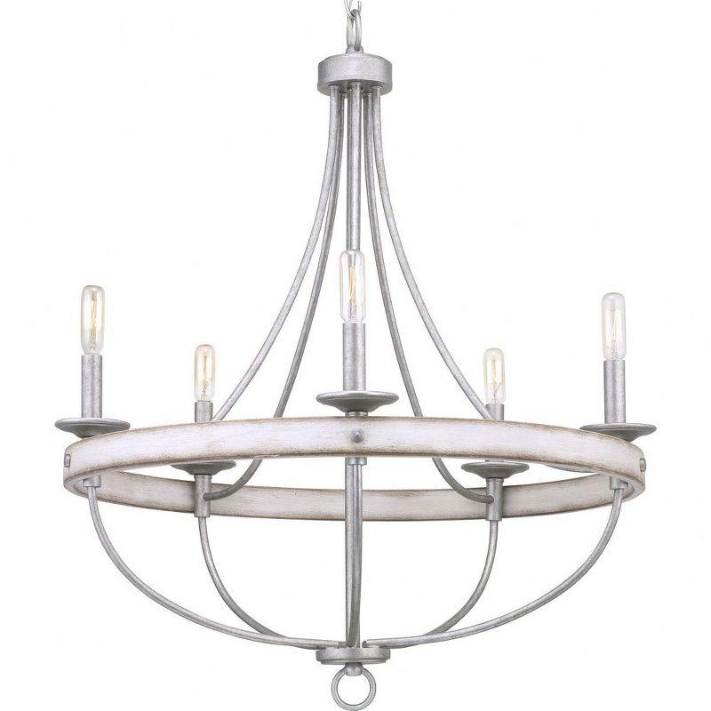 Progress Lighting Gulliver 5-Light Chandelier, Galvanized Finish, Wood Grained Texture Shade