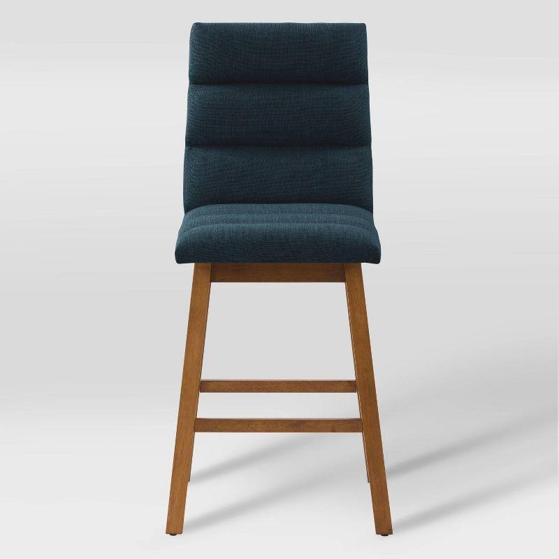 Set of 2 Boston Channel Tufted Fabric Barstools Navy Blue - CorLiving: Upholstered, High Back, Rubberwood Legs