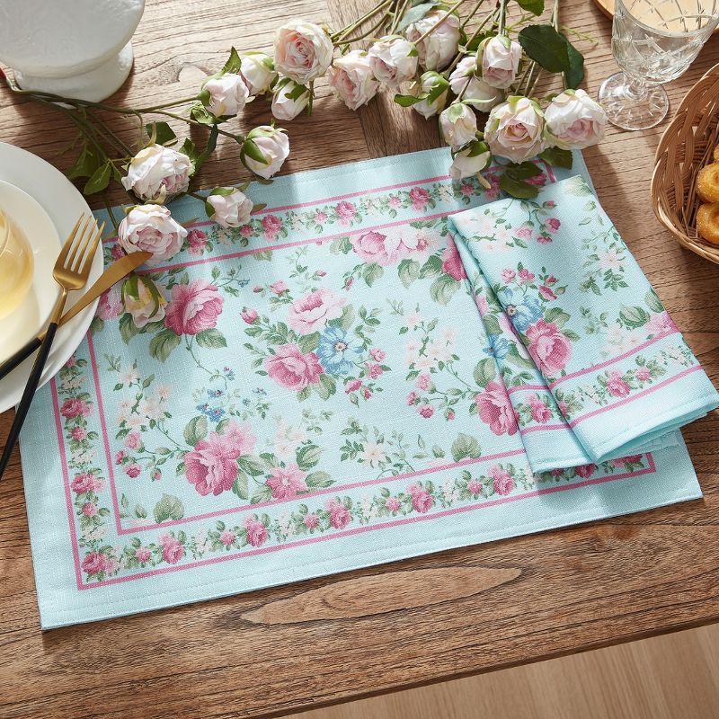 Vintage Floral Garden Blue Polyester Placemats, Set of 4