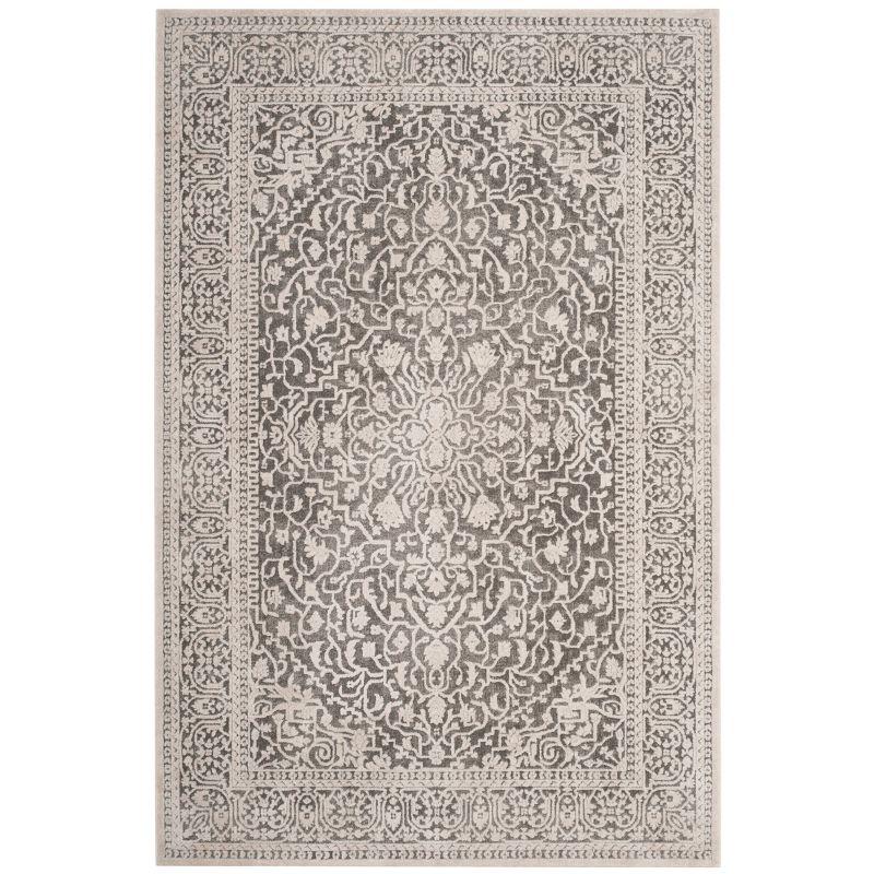 Elegante Grey Floral 54" Round Hand-knotted Easy Care Area Rug