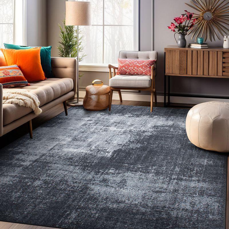 Gray Abstract Flat Woven Washable Synthetic Area Rug 5' x 7'