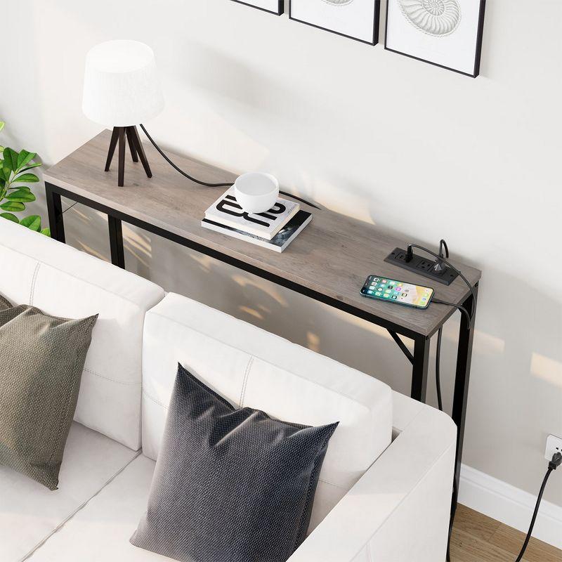 Gray Metal Console Table with Power Outlets and USB Ports