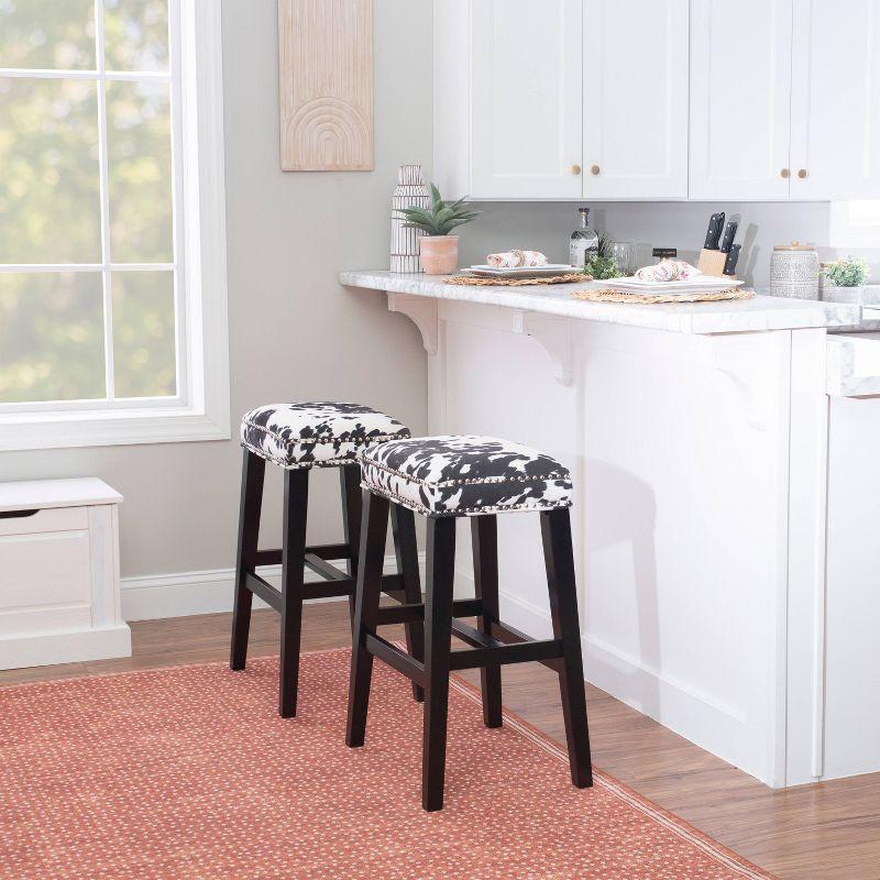 Walt Black Cow Print Backless Wood Bar Stool