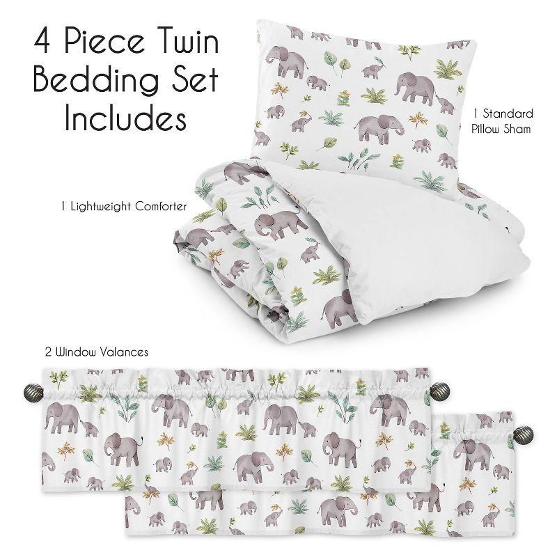 Sweet Jojo Designs Gender Neutral Unisex Twin Comforter Bedding Set Watercolor Elephants Grey Green and Blue 4pc