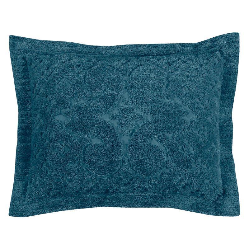 Teal Cotton Chenille Medallion Design Standard Sham