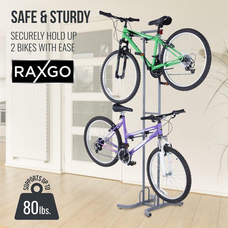 RaxGo Freestanting Bike Storage Rack, 2 Bicycle Stand W/Adjustable Hooks, for Mountain & Road Bikes