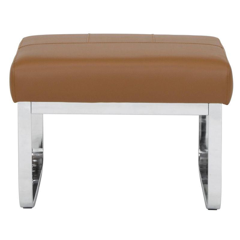 Rectangular Allure Modern Blended Leather Ottoman Caramel Brown/Chrome - Studio Designs Home