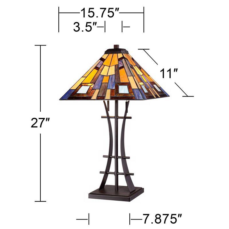 Robert Louis Tiffany Jewel Tone Mission Table Lamp 27" Tall Iron Bronze Geometric Stained Glass Art Shade for Bedroom Living Room Bedside Nightstand