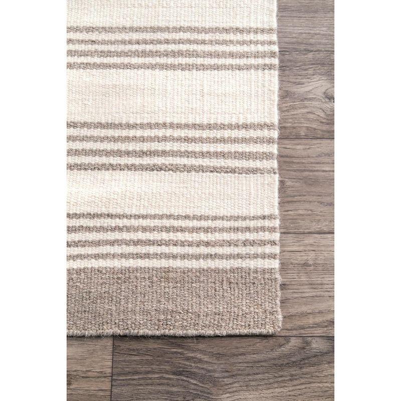 Sage Striped Wool-Blend Square Area Rug, Handmade and Non-Slip