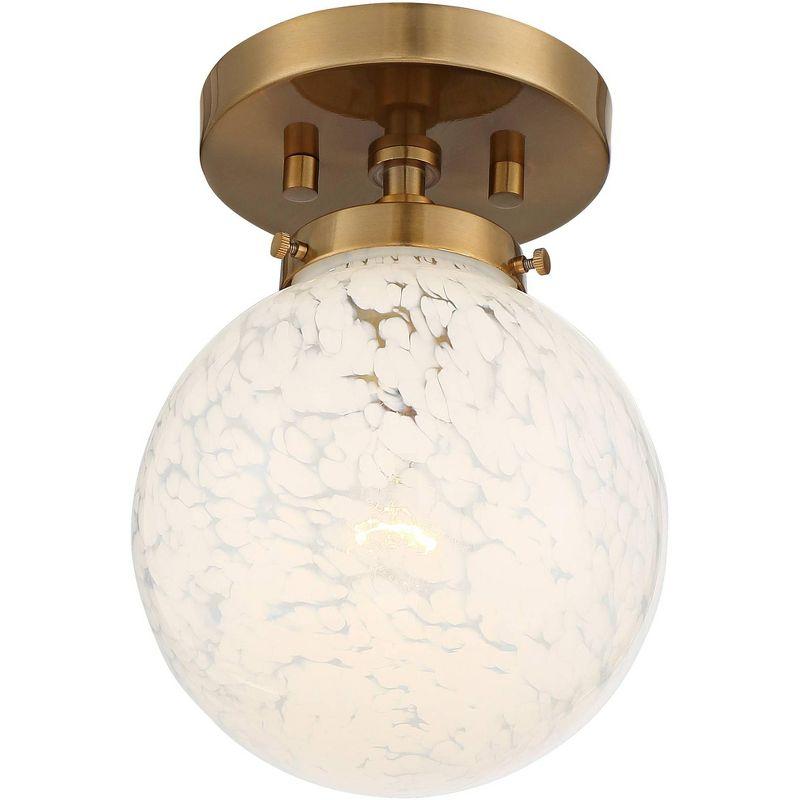 Possini Euro Design Mid Century Modern Ceiling Light Semi Flush Mount Fixture Warm Gold 7" Wide Art Glass Globe for Dining Kitchen