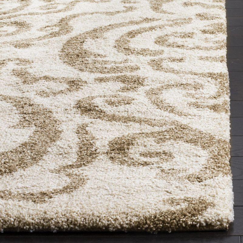 Hand-Knotted Gray Shag Rug with High-Low Damask Motifs, 39"x5"