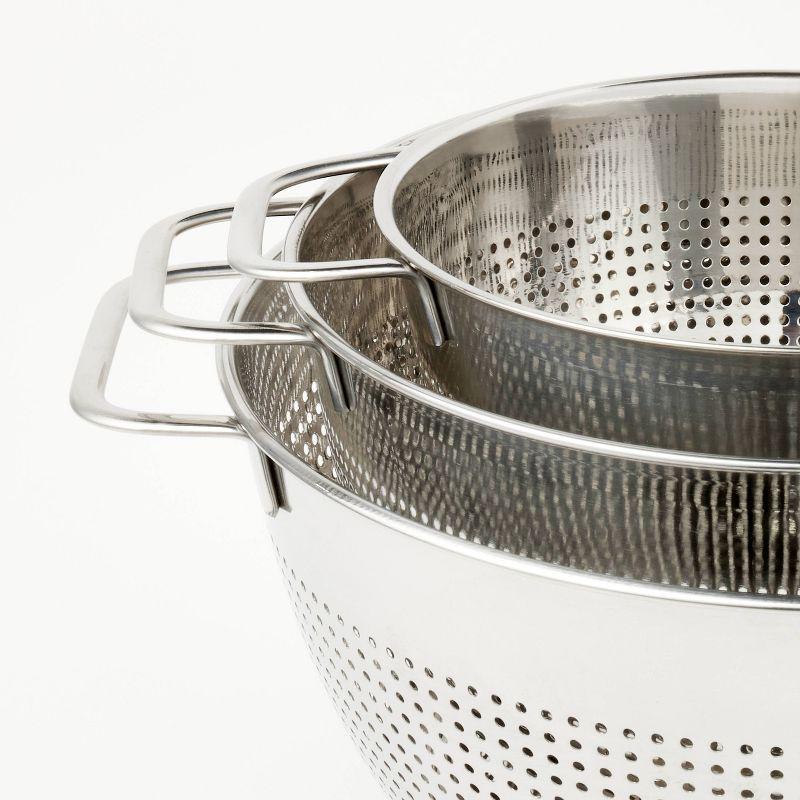 3pc (1.5qt, 3qt, and 5qt) Stainless Steel Colander Set Silver - Figmint™: Kitchen Strainer Collection, Dishwasher-Safe