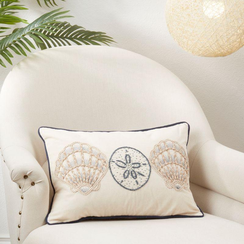 Saro Lifestyle Underwater Wonders Embroidered Shells Throw Pillow Cover, Off-White, 14"x20"