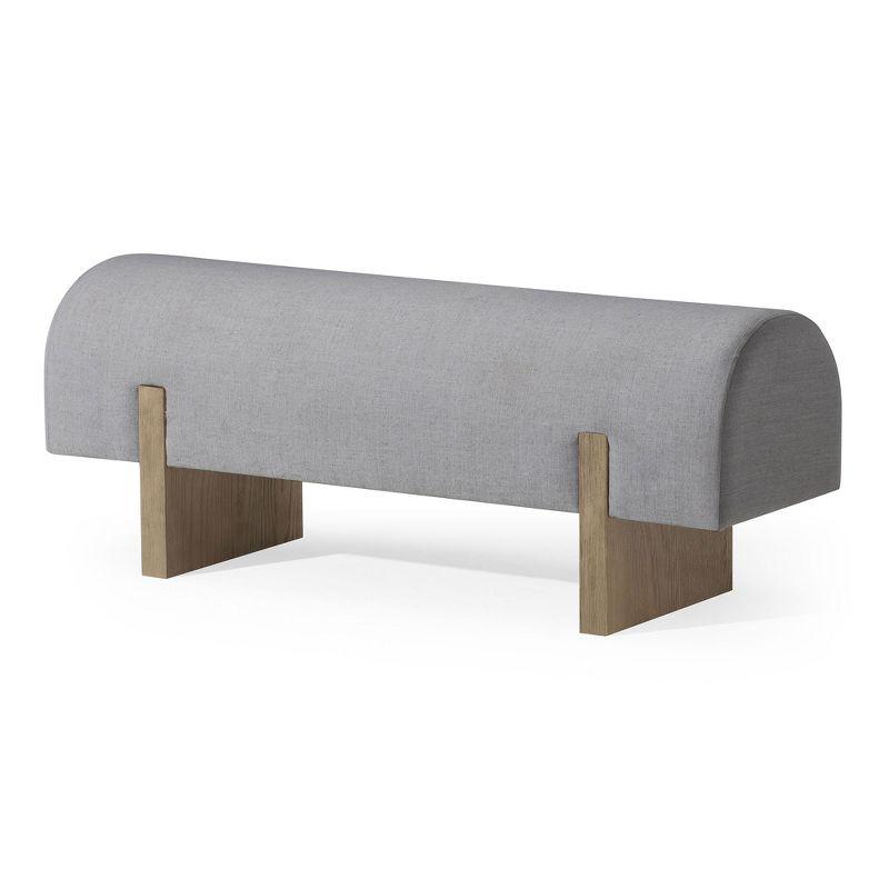 Gray Upholstered Wooden Bench with Curved Design