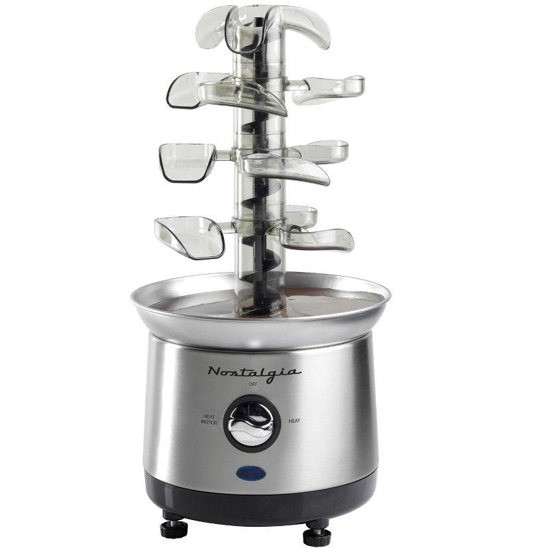 Nostalgia NCFF1000SS 2-Pound Stainless Steel Cascading Fondue Fountain - Chocolate, BBQ Sauce, Ranch, Nacho Cheese, Buffalo Sauce