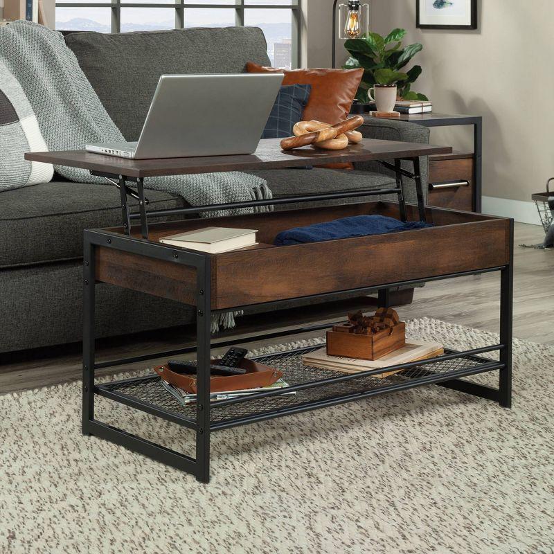 Medium Oak and Metal Lift-Top Coffee Table with Storage