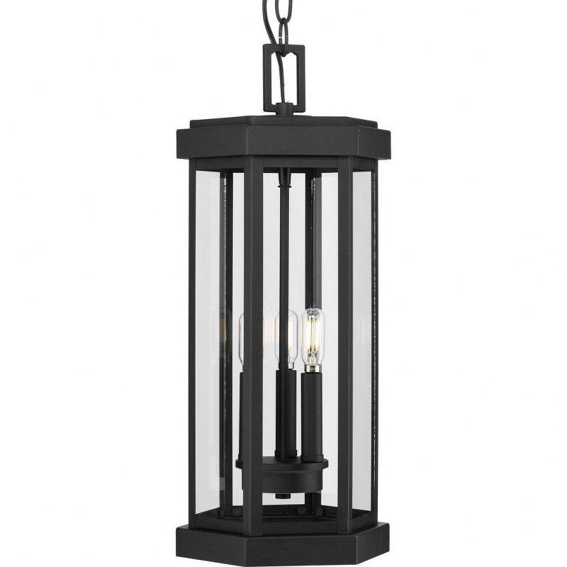 Ramsey Black Steel 3-Light Outdoor Hanging Lantern with Clear Glass Panels