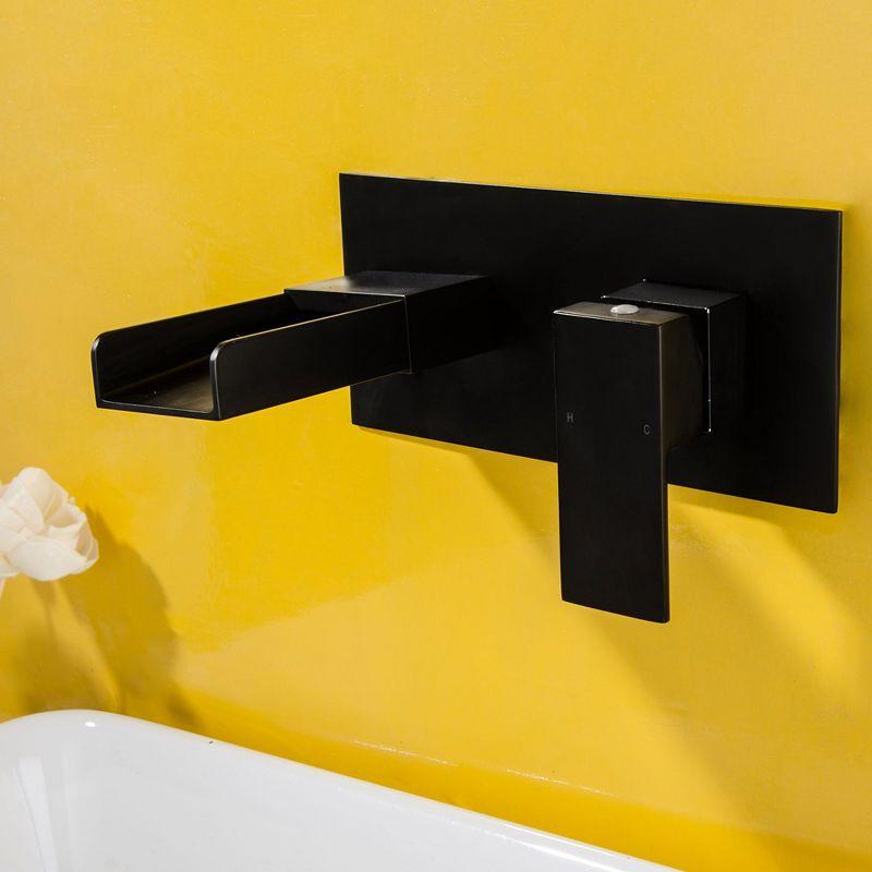 BWE Waterfall Single-Handle Wall Mount Bathroom Faucet in Matte Black