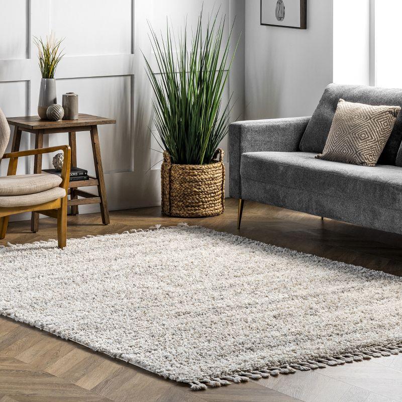 Ivory Braided Tassel 9' x 12' Shag Area Rug