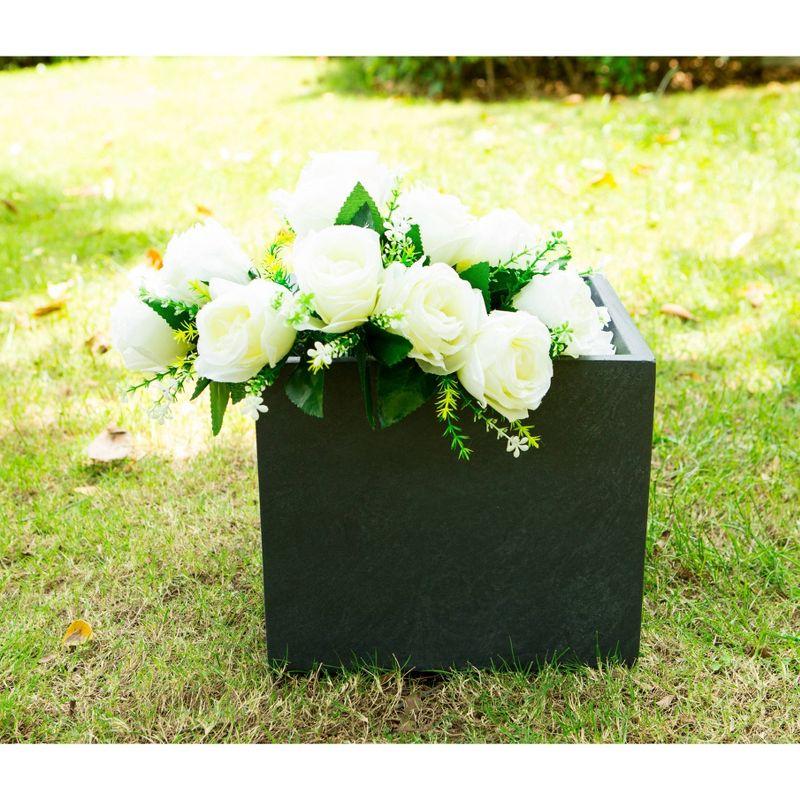 Modern Lightweight Concrete Square Planter, Charcoal Black, 15.35"