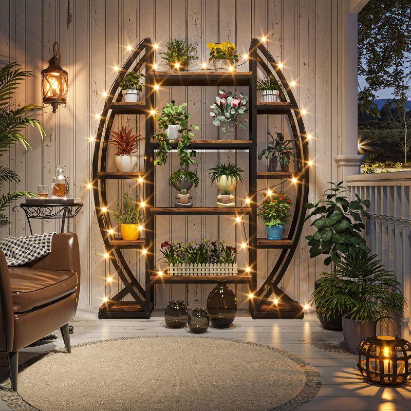 Tribesigns 5 Tier Plant Stand, Half-Moon Shaped Large Plant Shelf, Curved Oval Flower Pot Rack for Living Room, Balcony, Patio, Garden, Brown