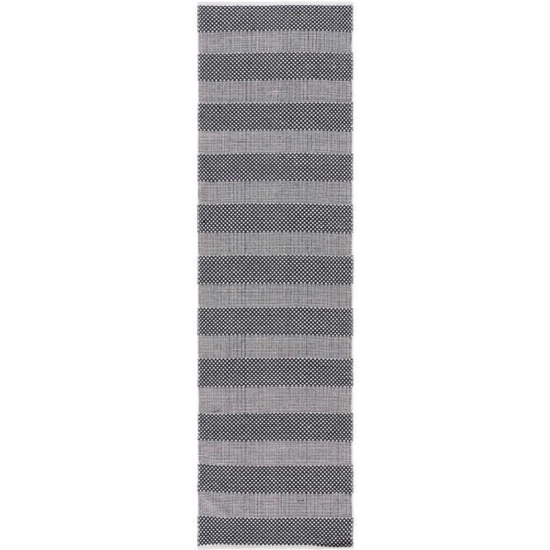 Ivory and Black Striped Kilim Flat Weave Runner Rug