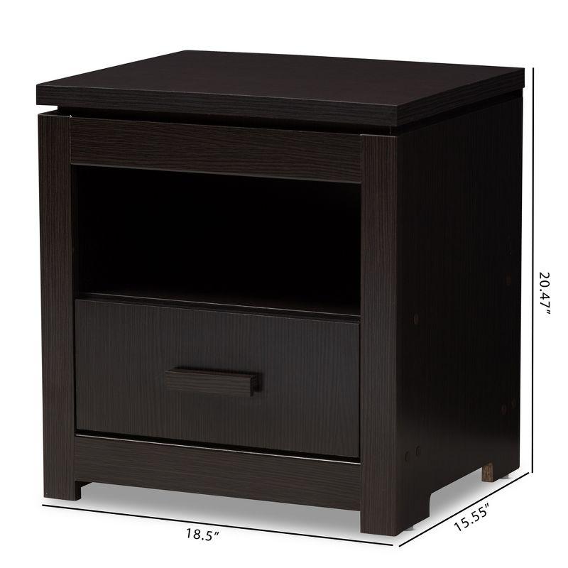 Bienna Modern and Contemporary 1 Drawer Nightstand: Bedside Storage, Wenge Finish - Baxton Studio