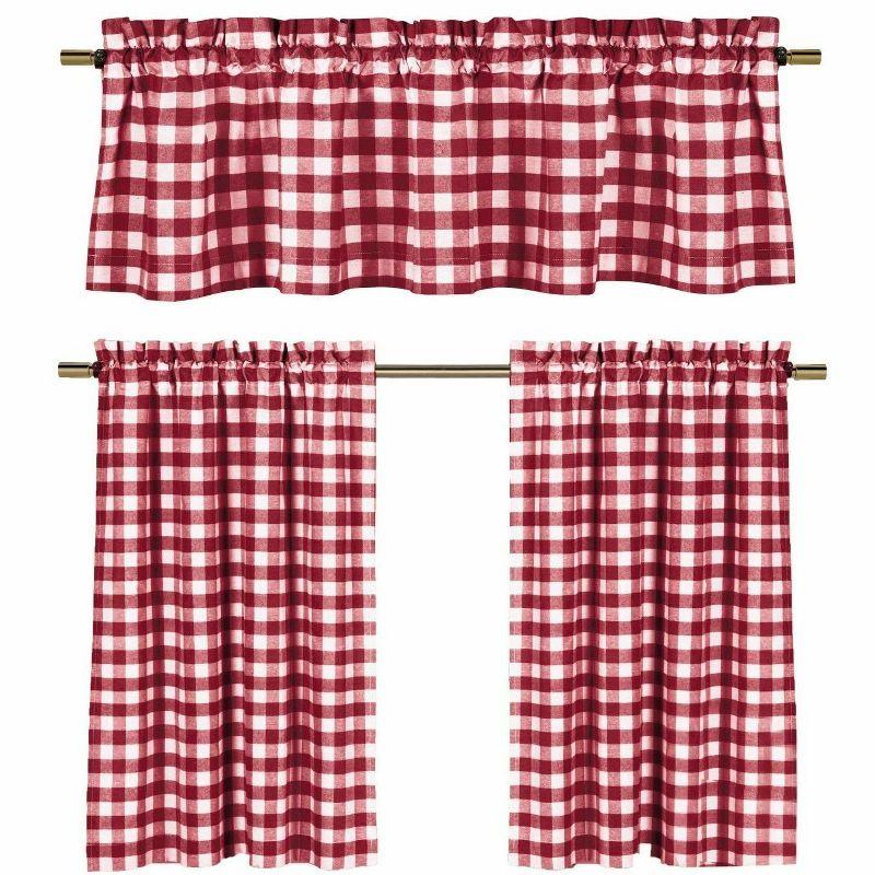 Candy Apple Red and White Plaid Kitchen Curtain Set