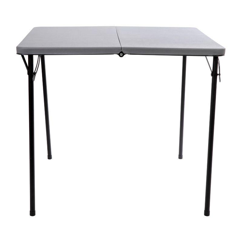 Compact 34" Square Bi-Fold Gray Plastic Folding Table with Handle