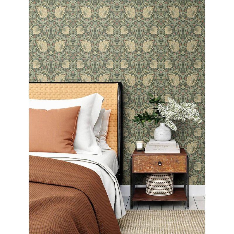 NextWall Pimpernel Floral Peel and Stick Wallpaper: Vintage Green Botanical Vinyl, Repositionable & Washable, 40.5 Sq Ft Coverage