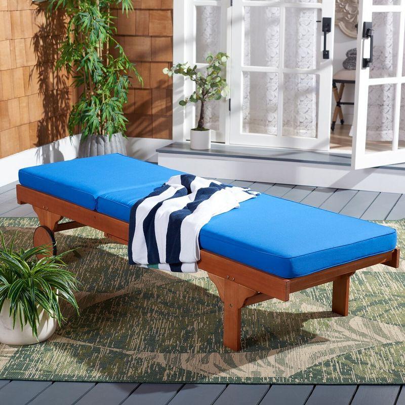 Eucalyptus Wood Newport Chaise Lounge with Royal Blue Cushion and Side Table