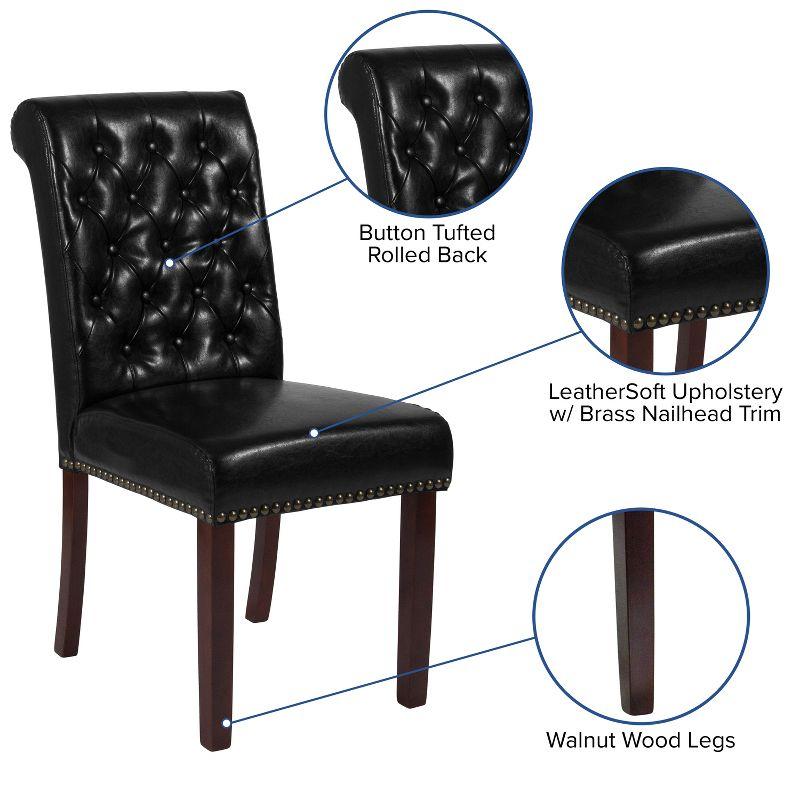 Flash Furniture HERCULES Series Black LeatherSoft Parsons Chair with Rolled Back, Accent Nail Trim and Walnut Finish