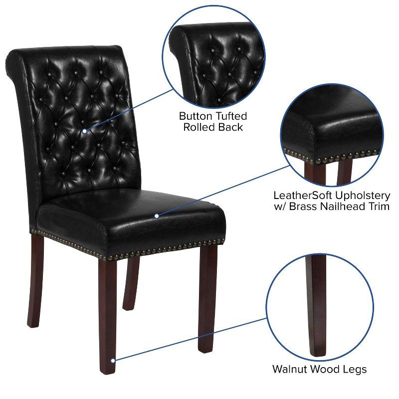 Black Leather Upholstered Parsons Side Chair with Wood Legs