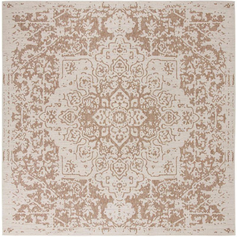 Beige and Brown Square Outdoor Flat Woven Rug