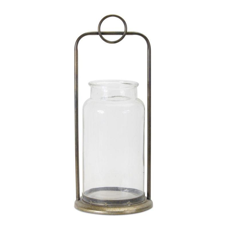 Antique Metal Candle Holder with Glass Jar (Set of 2)